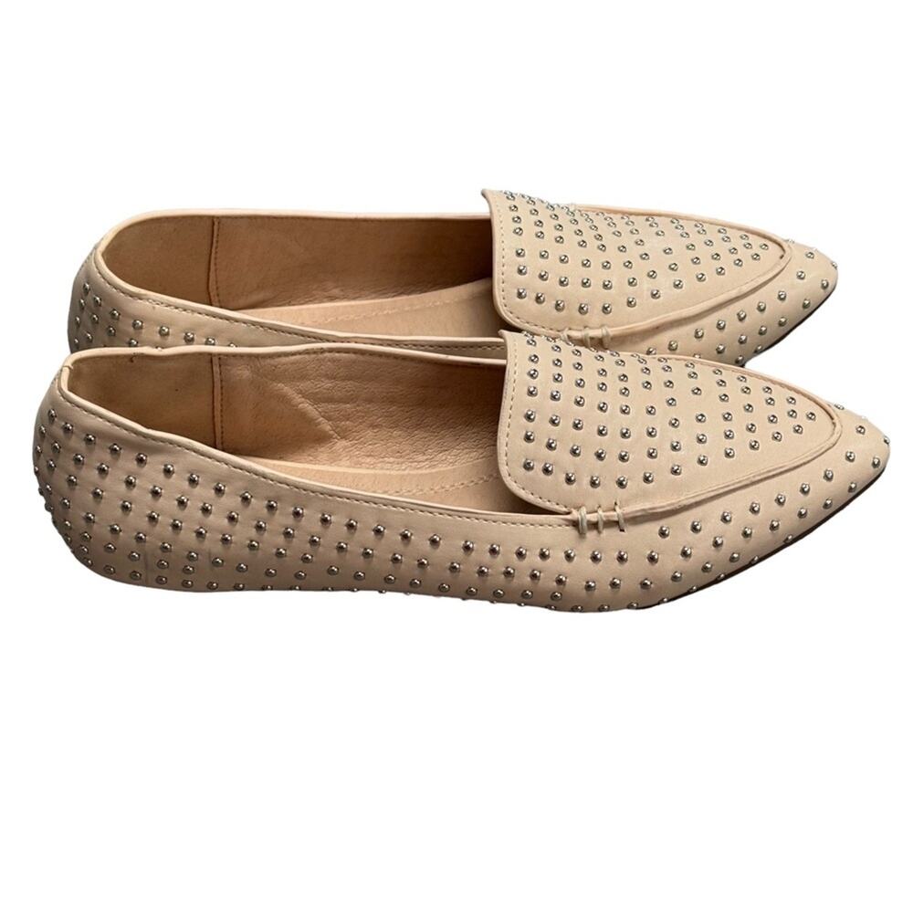 Chase + Chloe Beige Studded Pointed Toe Faux Leather Slip On Flats Size 6 - Picture 3 of 10